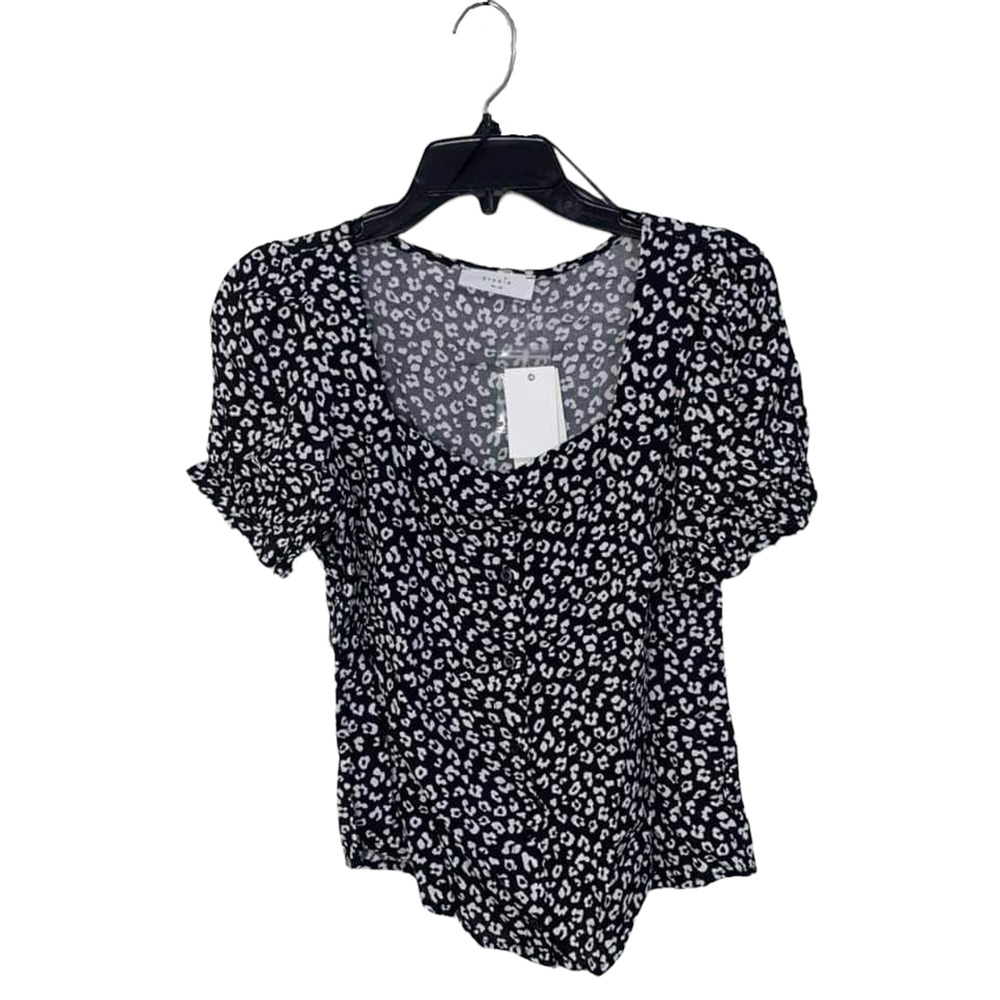Elodie Black‎ White Cheetah Blouse Size XS NEW